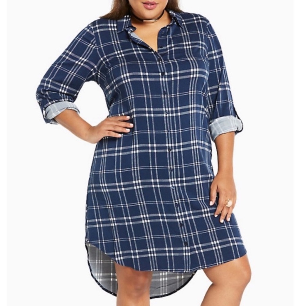 TORRID Navy Plaid Button-Up Dress (M/L)